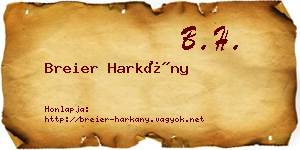 Breier Harkány névjegykártya